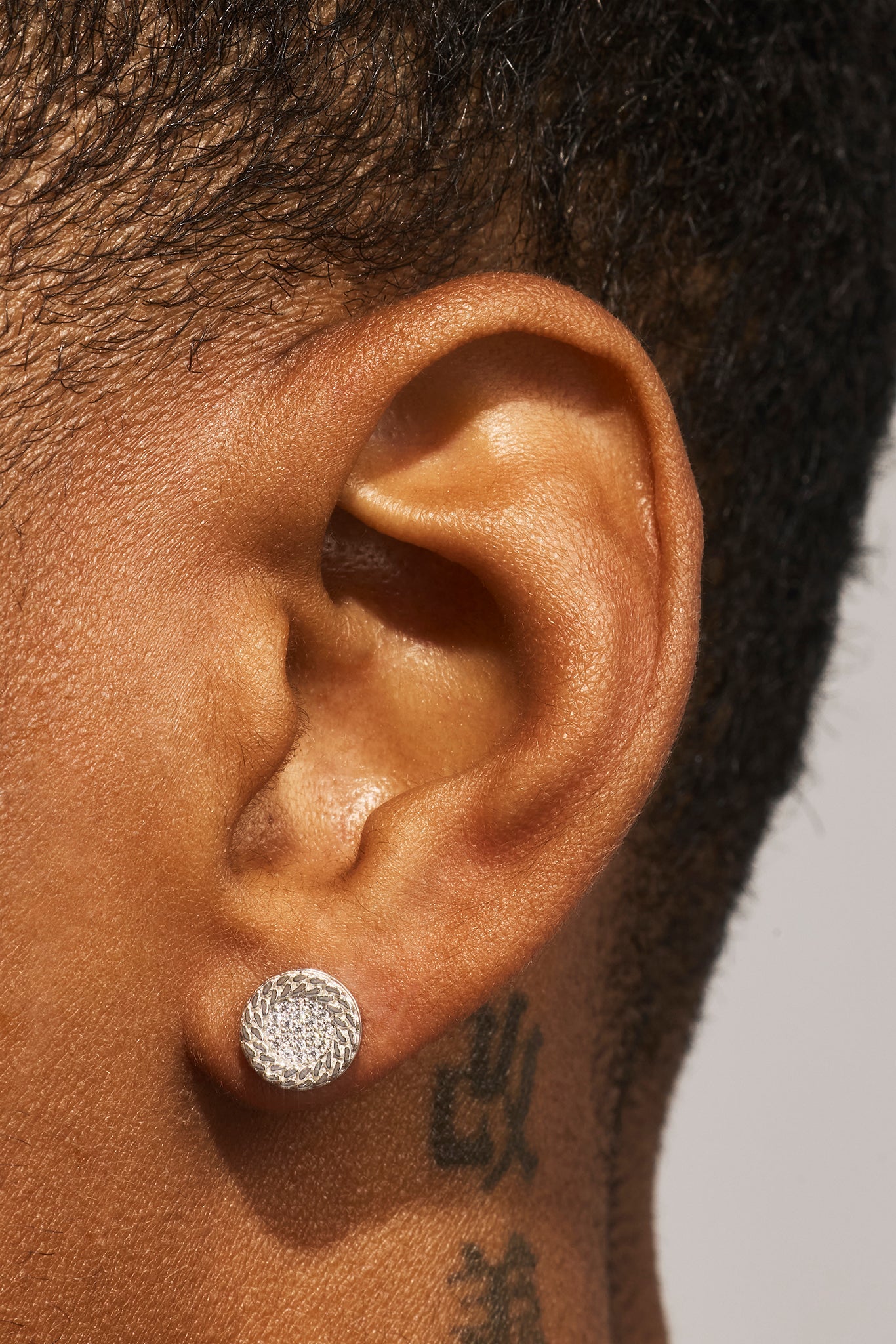Iced Centre Cluster Cuban Stud Earrings - 8mm - White